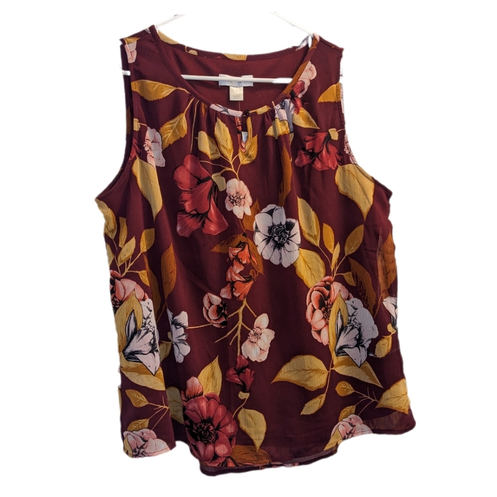 🆕 CJ Banks Burgundy Floral Sleeveless Top X